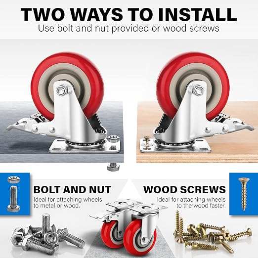 4 Inch Caster Wheels Heavy Duty Casters Set of 4 Lockable Cart Wheels - Image 5