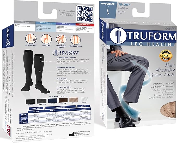 Truform Compression Socks, Men's Dress Socks, Knee High Over Calf Length - Image 3