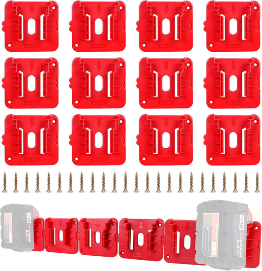 12 Pack Battery Holder for Milwaukee M18 18V Battery Mounts Dock Holder Fit for M18 48-11-1815 48-11-1828 48-11-1850 48-11-1860 (w/24 Screws, No Battery)