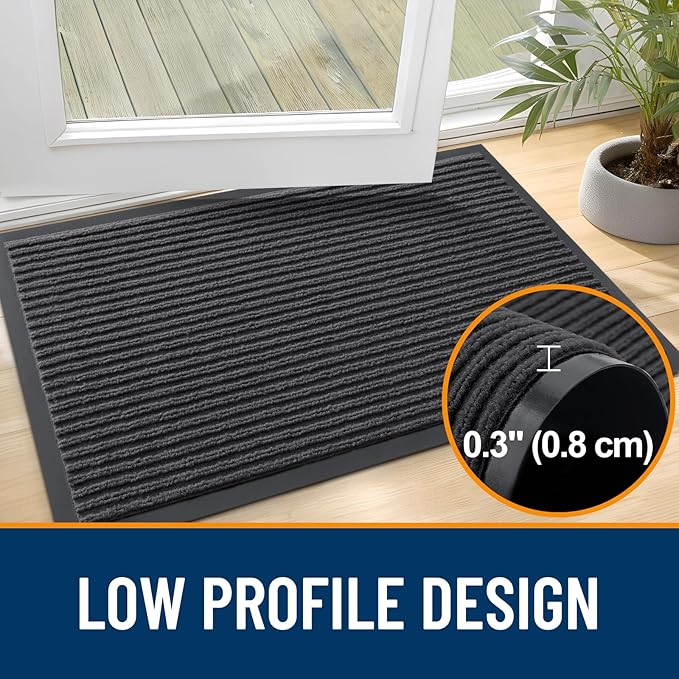 OLANLY Front Door Mat Indoor Outdoor Entrance, Waterproof Heavy Duty Doormat, Fade Resistant, Low Profile, Easy Clean Patio Porch Welcome Floor Mats for Entry, 71x30, Charcoal Grey
