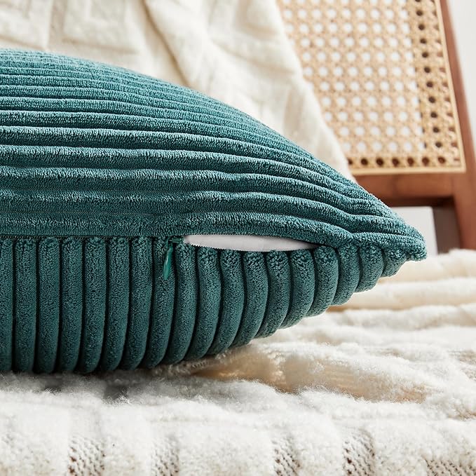 Fancy Homi 2 Packs Teal Lumbar Decorative Throw Pillow Covers 20x28 Inch for Living Room Couch Bed Sofa, Rustic Farmhouse Boho Home Decor, Soft Striped Corduroy Rectangle Accent Cushion Case 50x70 cm