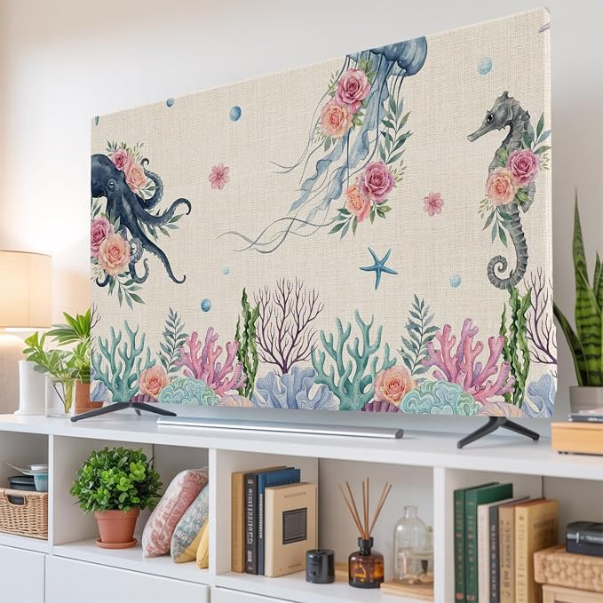Sea Jellyfish Seahorse Octopus Indoor TV Cover, Elastic TV Screen Protector - Image 6