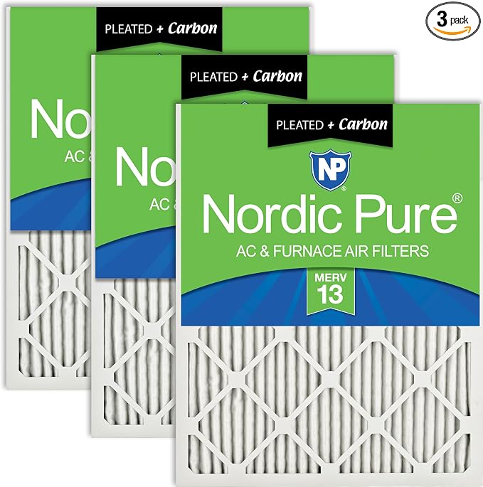 Nordic Pure 24x30x1 Pleated Pleated MERV 13 Plus Carbon Air Filters 3 Pack | by NordicPure