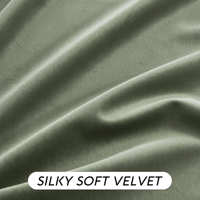RYB HOME Sage Green Velvet Curtains 72 inches Length with Hook Tape, Thermal Insulated Privacy Protect Decorative Drapes for Window, W 42 x L 72 inches, 2 Panels Set