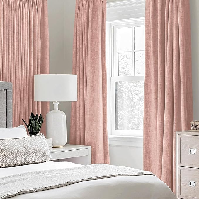 MIULEE 100% Blackout Linen Curtains for Bedroom Thermal Insulated Blush Pink Grommet Room Darkening Curtains & Drapes for Living Room Nursery 52 x 96 Inch (2 Panels)