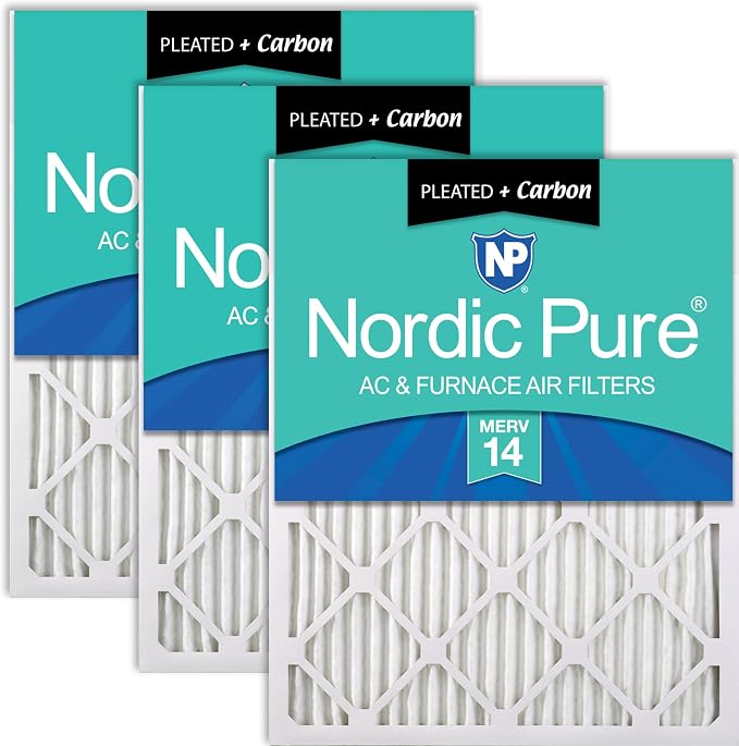 Nordic Pure 14x30x1 Pleated MERV 14 Plus Carbon Air Filters 3 Pack | Actual by NordicPure