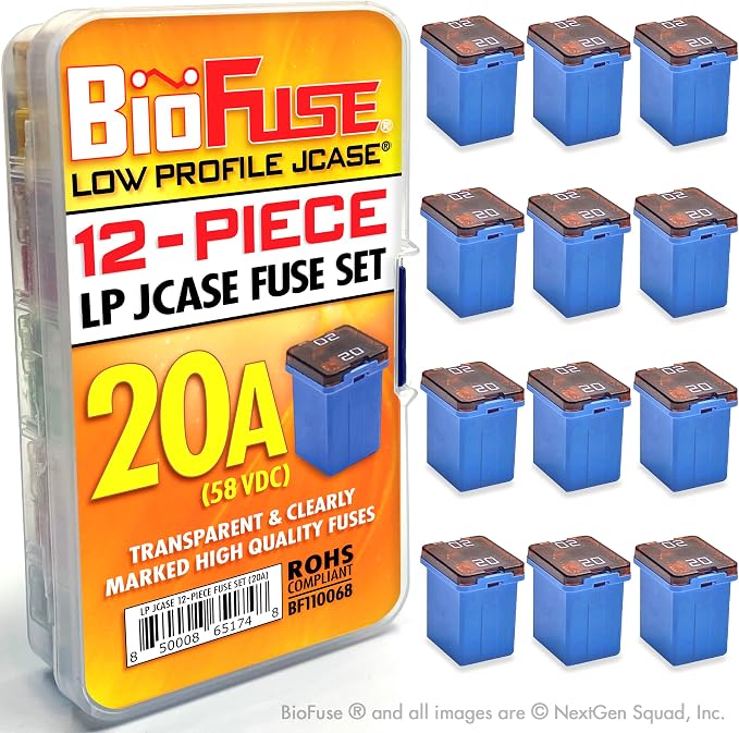 20A Low Profile JCASE 12-Piece Cartridge Fuse Assortment. Fits Most: Nissan by BioFuse
