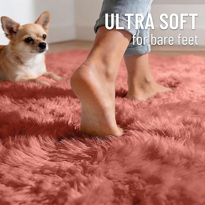 OLANLY Area Rugs for Living Room Bedroom, Machine Washable 4x5.9 ft Soft Fluffy Shaggy Bedside Rug, Indoor Floor Carpet for Kids Girls and Boys, Dorms, Nursery Rooms, Home Decor Aesthetic, Rust Red