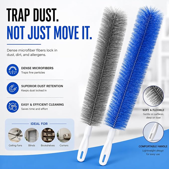 Bendable Microfiber Head Brush, Reusable Fan Cleaner Brush, Washable Dust - Image 2