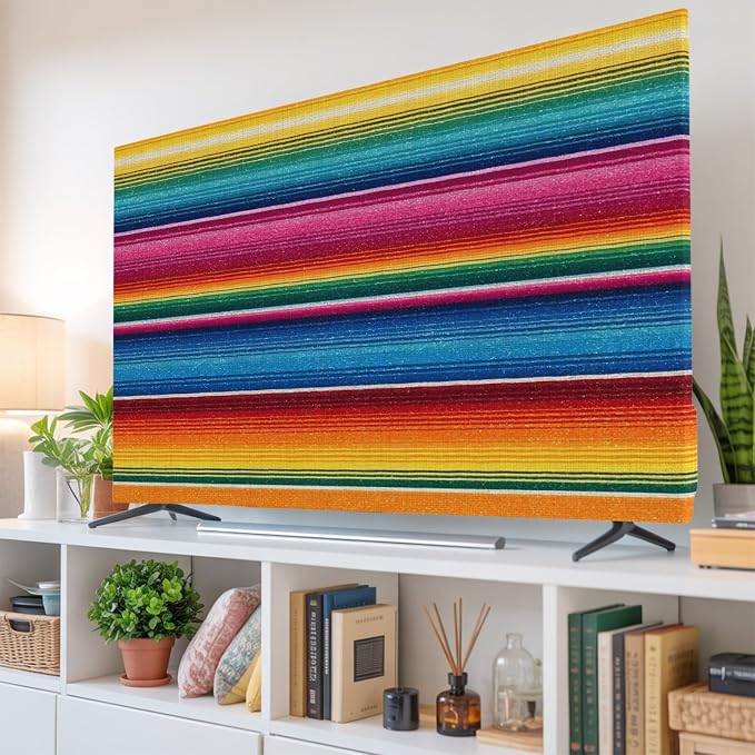 Colorful Mexican Stripe Indoor TV Cover, Elastic TV Screen Protector Rainbow - Image 6