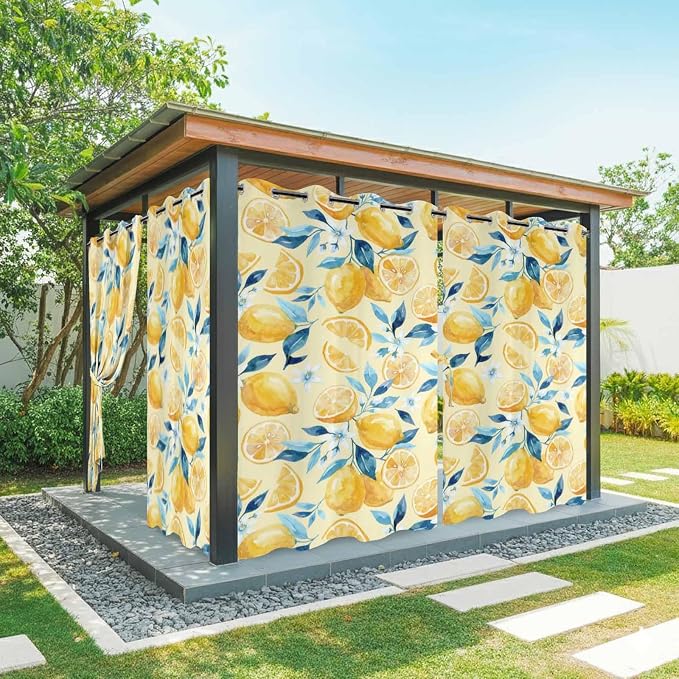 Lemon Outdoor Curtains for Patio Lemon Leaves Summer Plants Begin Waterproof by Unknown