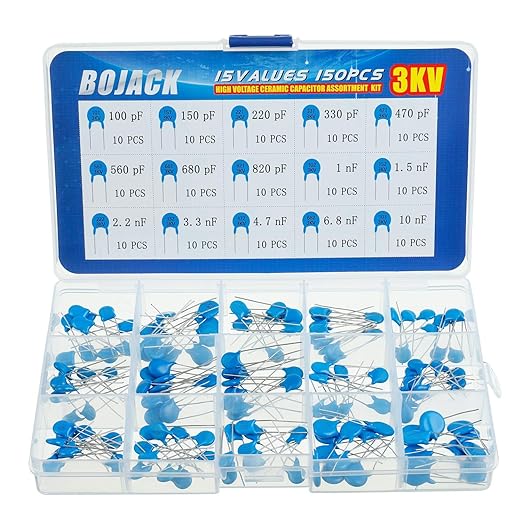 BOJACK 15 Values 150 Pcs 3KV / 100 pF to 10 nF High Voltage DIP Ceramic by BOJACK