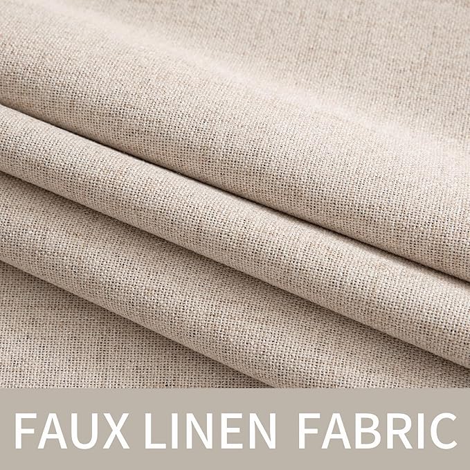 MIULEE 100% Blackout Linen Textured Curtains for Bedroom 104 Inches Extra Long Thermal Insulated Natural Beige Grommet Room Darkening Curtains & Drapes Luxury for Living Room Nursery (2 Panels)
