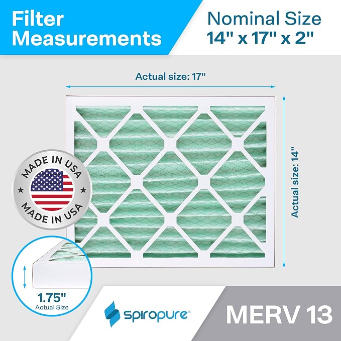 SpiroPure 14x17x2 MERV 13 Pleated Filter Air Filters - Image 2
