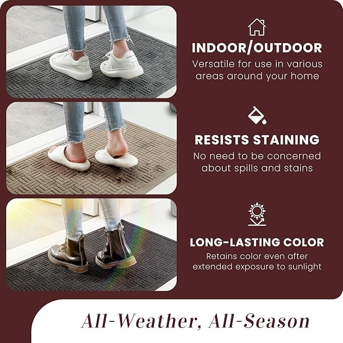 Mibao Front Door Mat Indoor Outdoor Entrance, Dirt Trapping Waterproof All-Season, All-Weather Doormat, Non-Slip Durable Natural Rubber Low Profile Easy Clean Patio Entrance Mat, 47" x 31.5", Grey