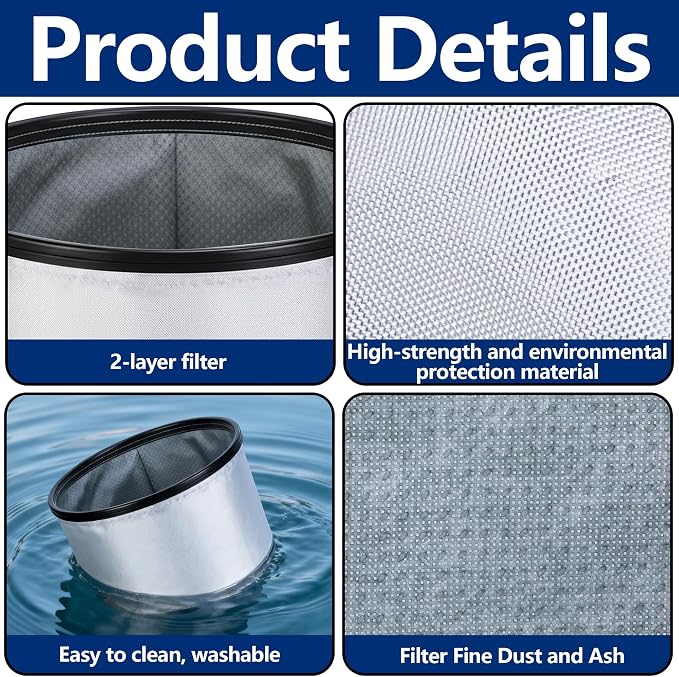 Tlswshsy 11.8'' x 11.8'' x 7'' Double Layer Ash Vacuum Filter, PAAC301 Washable - Image 3