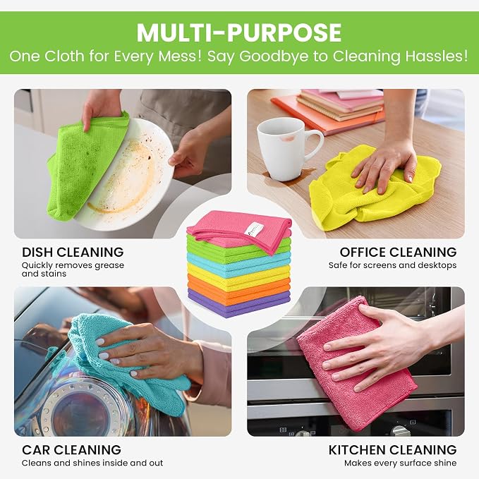 12 Pack Microfiber Cleaning Cloth, 6 Assorted Colors Cleaning Rags - Image 4