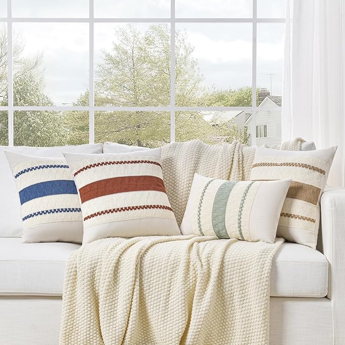 Fancy Homi Set of 1 Navy Blue Decorative Throw Pillow Covers 18x18 Inch for Couch Bed Sofa Living Room Office, Aesthetic Modern Organic Farmhouse Home Decor, Soft Cotton Woven Textured Cushion Case