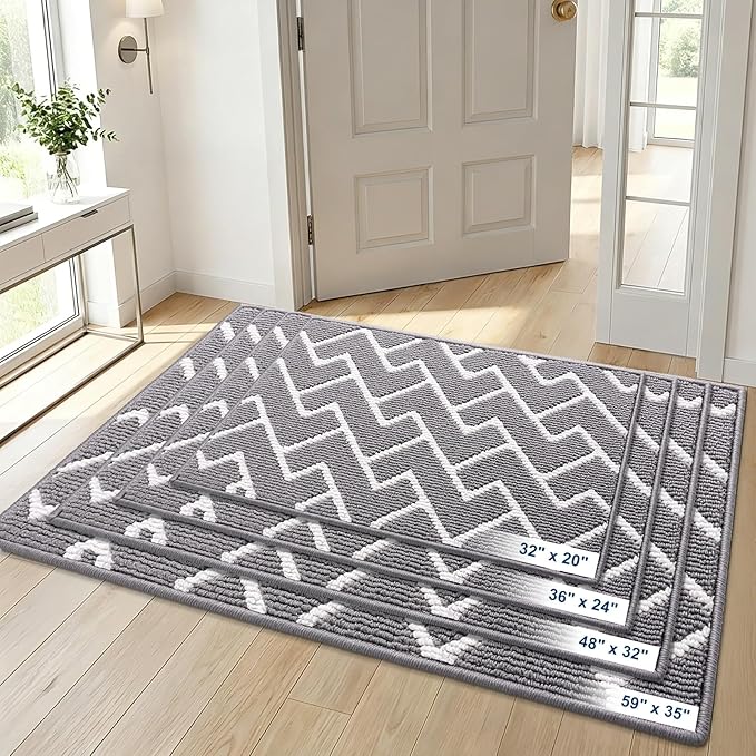 OLANLY Front Door Mat, Non-Slip Rubber Backing, Dirt Resistant and Absorbent, Washable, Easy to Clean Low-Profile Indoor Doormat for Back Door, Entryway, Inside Entrance, 36x24, Grey