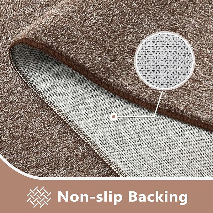 FinRèc Low Pile 5x7 Washable Area Rugs for Bedroom Living Room, Thin Rug Solid Color, Non-Slip Carpet Indoor for Home Decor (Brown)