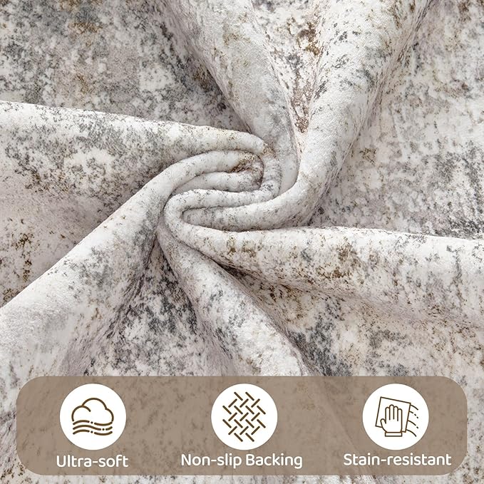 UERMEI 6x9 Area Rug Living Room Rugs - Washable Neutral Modern Abstract Soft Thin Large Rug Indoor Floor No Slip Rug Carpet for Bedroom Under Dining Table Home Office Decor - Brown Grey
