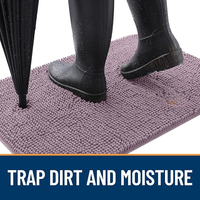 OLANLY Dog Door Mat for Muddy Paws 40x32, Absorbs Moisture and Dirt, Absorbent Non-Slip Washable Doormat, Quick Dry Chenille Mud Mat for Dogs, Entry Indoor Entryway Carpet for Inside Floor, Deep Plum