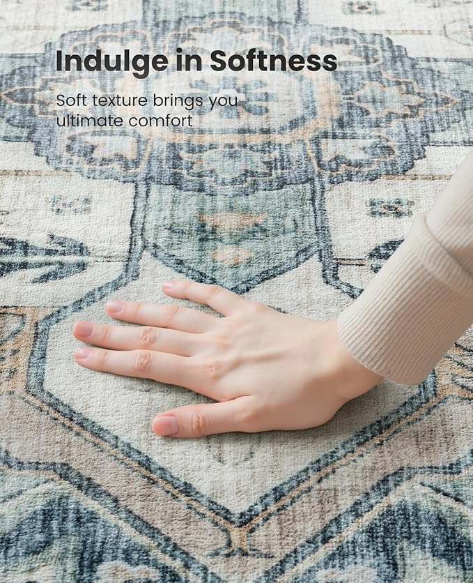 AMADA HOMEFURNISHING 2'6"x8' Washable Area Rug, Low-Profile Entryway Rug with Non-Slip Backing & Durable Edge Binding, Vintage Rug Pattern, Small Rugs for Entryway, Kitchen & Living Room