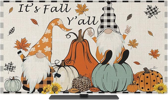 Thanksgiving Gnome Pumpkin Indoor TV Cover, Elastic TV Screen Protector Fall by Unknown
