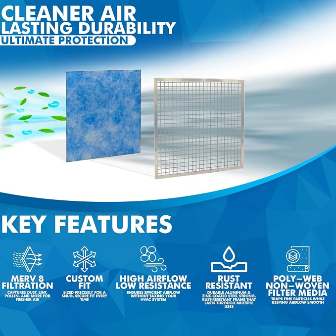 19 7/8x 21 1/2x1 Air Filter MERV 8 Filter Media, AC Furnace Filter, Aluminum - Image 6