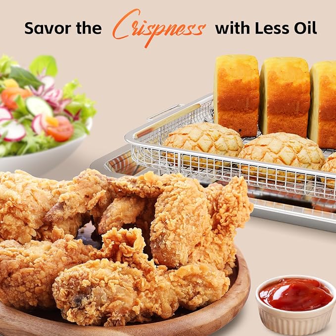 Air Fryer Basket for Oven, 2 Set Oven Air Fryer Basket and Tray - Image 9