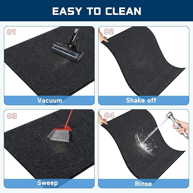 Front Door Mat, 4 x 2 Feet Indoor Outdoor Entrance Mat, Heavy Duty Commercial Floor Mats, Non-Slip Rubber Backing Doormat for Entryway, Waterproof, Low-Profile, Easy to Clean