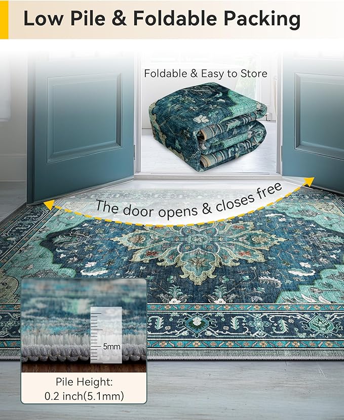 Area Rugs 2'6''x10' Runner Rug Non Slip Washable for Kitchen Hallway Bedroom Beside Laundry Room Bathroom Rug, Floor Carpet, Teal Green Lake Blue Turquoise