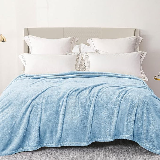 Exclusivo Mezcla Plush Fuzzy Fleece Bed Blanket King Size, Super Soft, Fluffy and Warm Blankets for Couch, Bed, All Season (Light Blue, 90x104 Inches)