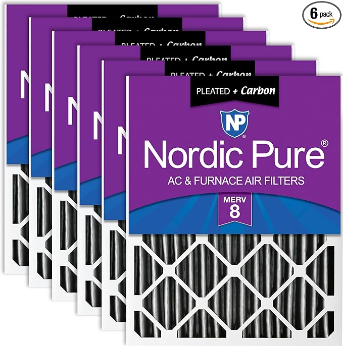 Nordic Pure 16x20x4 Pleated MERV 8 Plus Carbon Air Filters 6 Pack | Actual by NordicPure