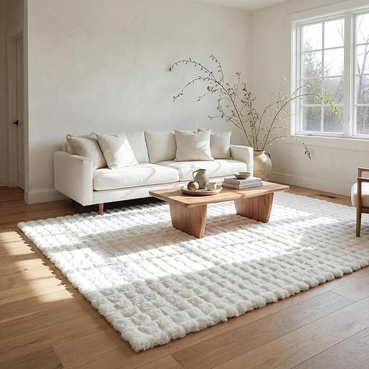 nuLOOM 7'6' x 9'6' Cozy Plush Area Rug, Machine Washable, Non-Slip, Soft Fluffy Shag Carpet for Living Room Bedroom Kids Room Nursery Home Decor, Jeni White