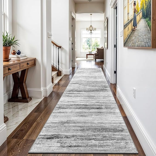 3x12 Washable Hallway Runner Rug: Extra Long Runners for Entryway Living Room Dining Room - Stain and Water Resistant Rugs with Non-Slip Backing - Soft Low-Pile Carpet 12ft Grey