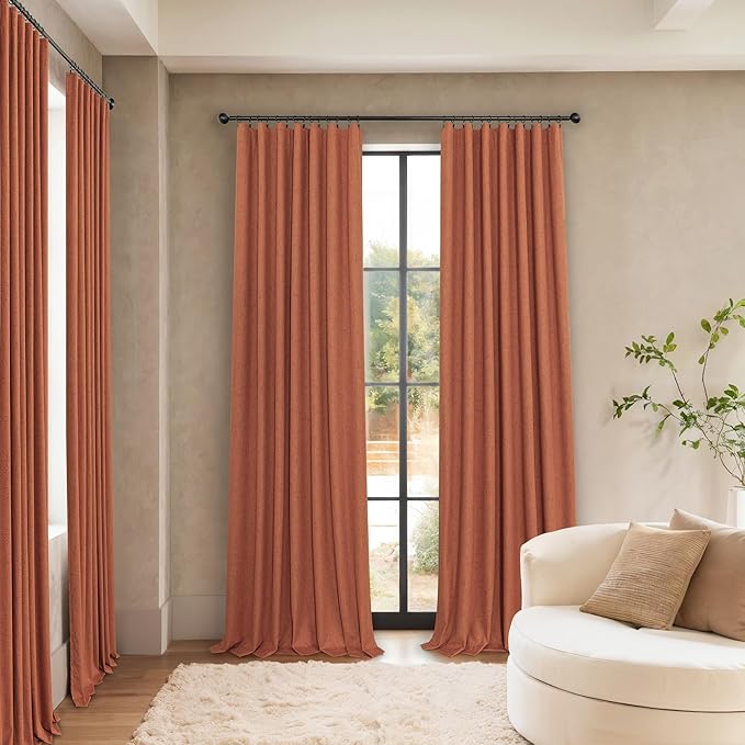 Rust Blackout Curtains for Living Room 102 Inch Length 2 Panels Set Linen Textured Thermal Terracotta Black Out Window Drapes for Bedroom Patio Sliding Glass Door Vertical Blinds Home Office 102 Long