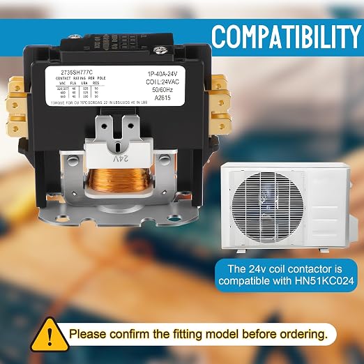 1 Pole Air Conditioner Contactor FLA 40 Amp 24VAC Coil, Compatible - Image 3