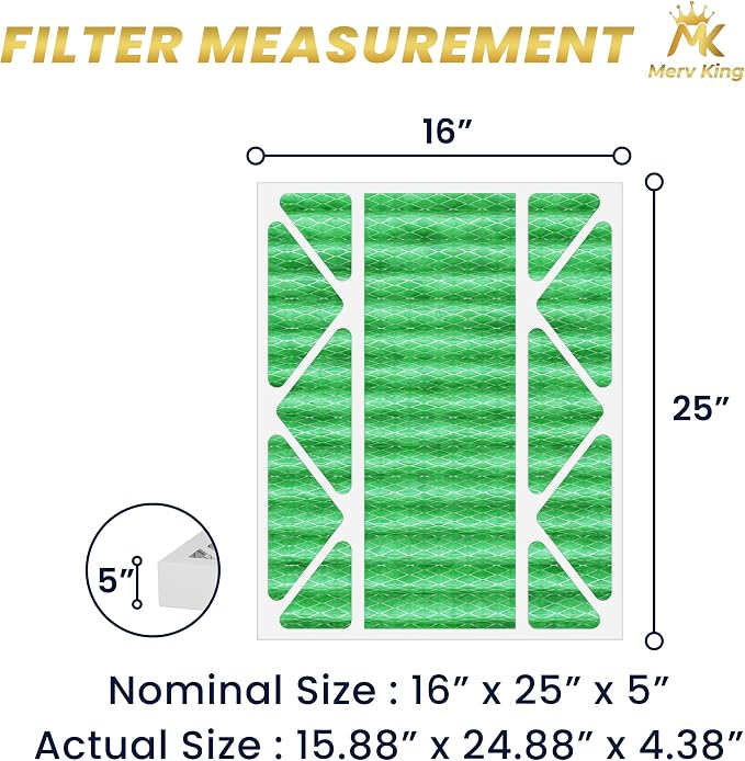 MervKing 16x25x5 Air Filter Actual Size: 15.88" x 24.88" x 4.38" MERV 13 MPR - Image 2