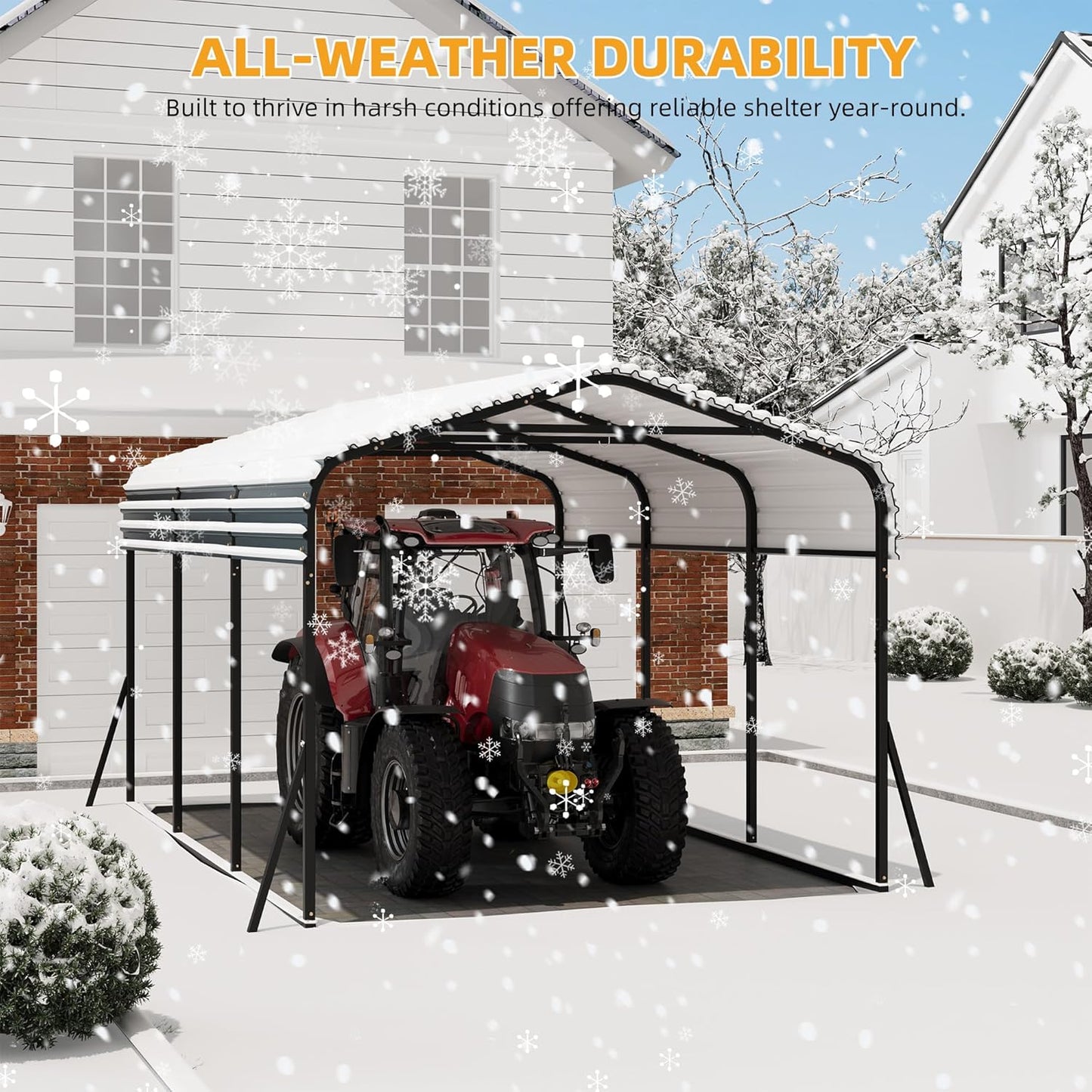 10 x 15 FT Metal Carport with Galvanized Steel Roof, Heavy Duty Metal Roof Carport with Enhanced Base, Tall Kits Garage for Tractors, Trucks, Boats, Cars