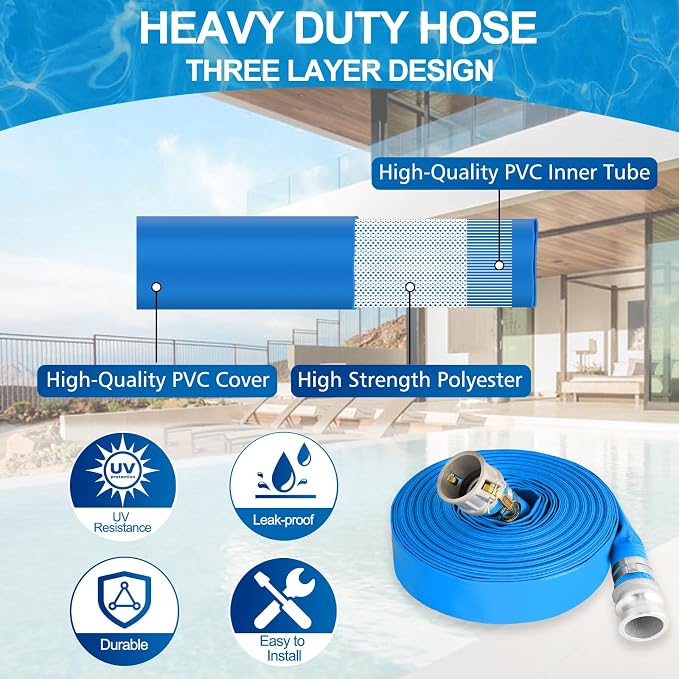 1.5" x 50 ft Backwash Hose for Swimming Pools, Heavy Duty PVC Water Lay Flat - Image 3