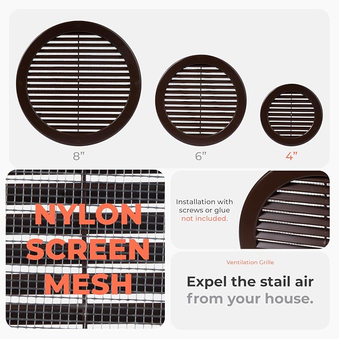 50-Pack 4" Round Air Vent Cover – Brown Plastic Soffit Air Vent Deflector - Image 3