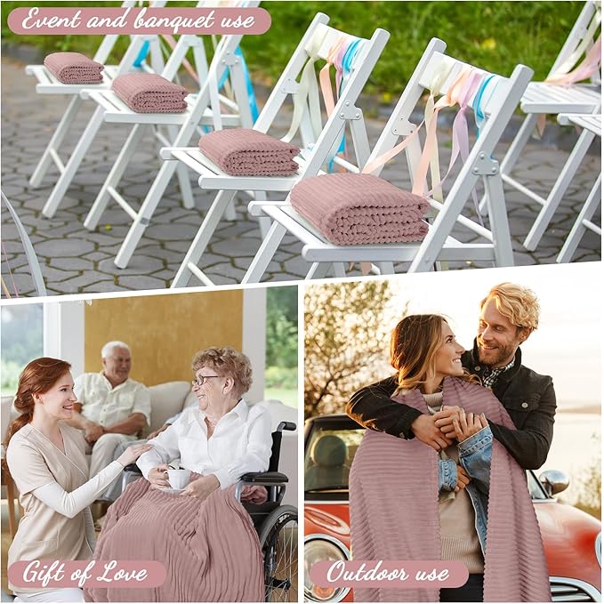 Buryeah 12 Pcs Flannel Throw Blanket Bulk 50 x 60 in Sleepover Blanket Outdoor Wedding Throw Lightweight, Oeko-tex Standard 100 Certified for Sofa Homeless Gifts (Rosewood Pink)