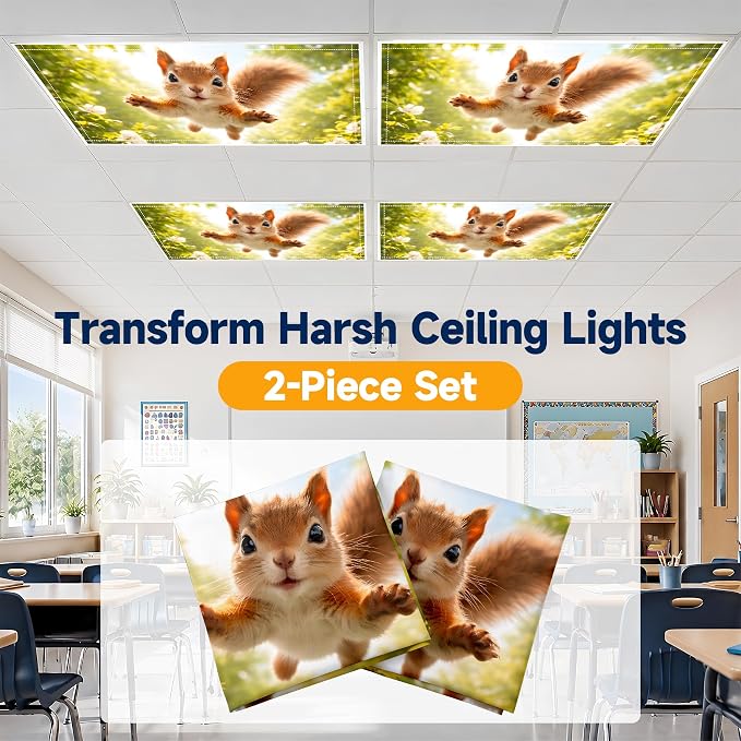 2 Pack Leaping Squirrel Decorative Ceiling Light Covers, Magnetic 4x2 Ft - Image 6