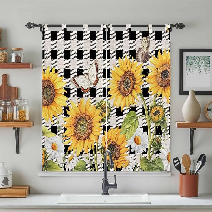 Sunflowers Bedroom Curtains 72 Inch Length, Window Curtains Tab Top - Image 3