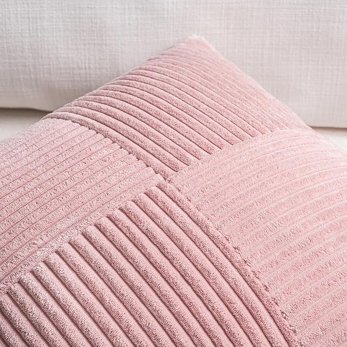 Fancy Homi 2 Packs Blush Pink Long Lumbar Decorative Throw Pillow Covers 12x24 Inch for Couch Bed Sofa, Rustic Farmhouse Boho Home Decor, Soft Striped Corduroy Rectangle Accent Cushion Case 30x60 cm