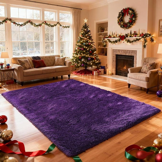 Shag Area Rugs for Bedroom Living Room,4X6 Ultra Soft Purple Fluffy Area Rugs for Dorm, Indoor Carpet Nursery Rugs for Kids Girls Room Home Decor,Purple