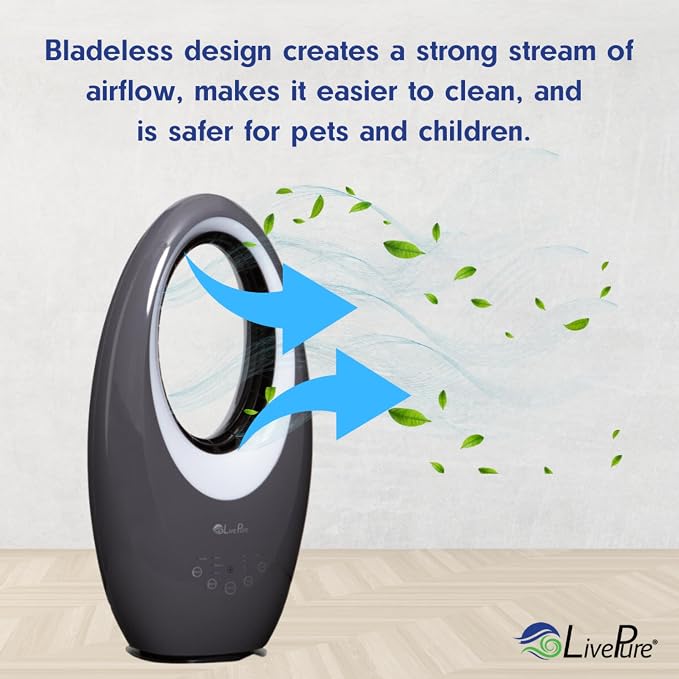 LivePure Bladeless Oscillating Fan w/Filter and Aroma Tray. 3-Speed Adjustment - Image 2