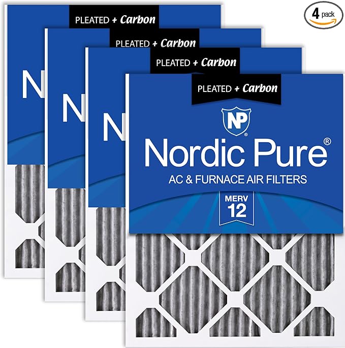 Nordic Pure 16x25x1 Furnace Air Filters MERV 12 Pleated Plus Carbon 4 Pack by NordicPure