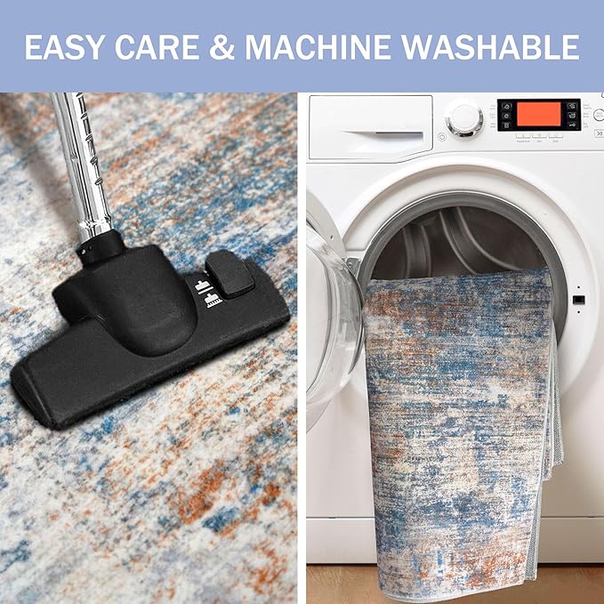 IOHOUZE Abstract Area Rug 3x5 Ft Washable Rugs for Entryway Indoor, Non Slip Kitchen Rug Printed Faux Wool Throw Rugs, Indoor Door Mat for Door Entrance Foyer Living Room, Blue Rust